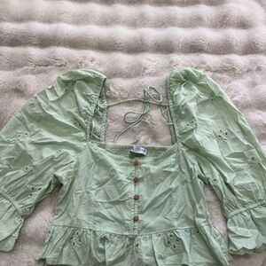 Zara Mint Green Embroidered Blouse